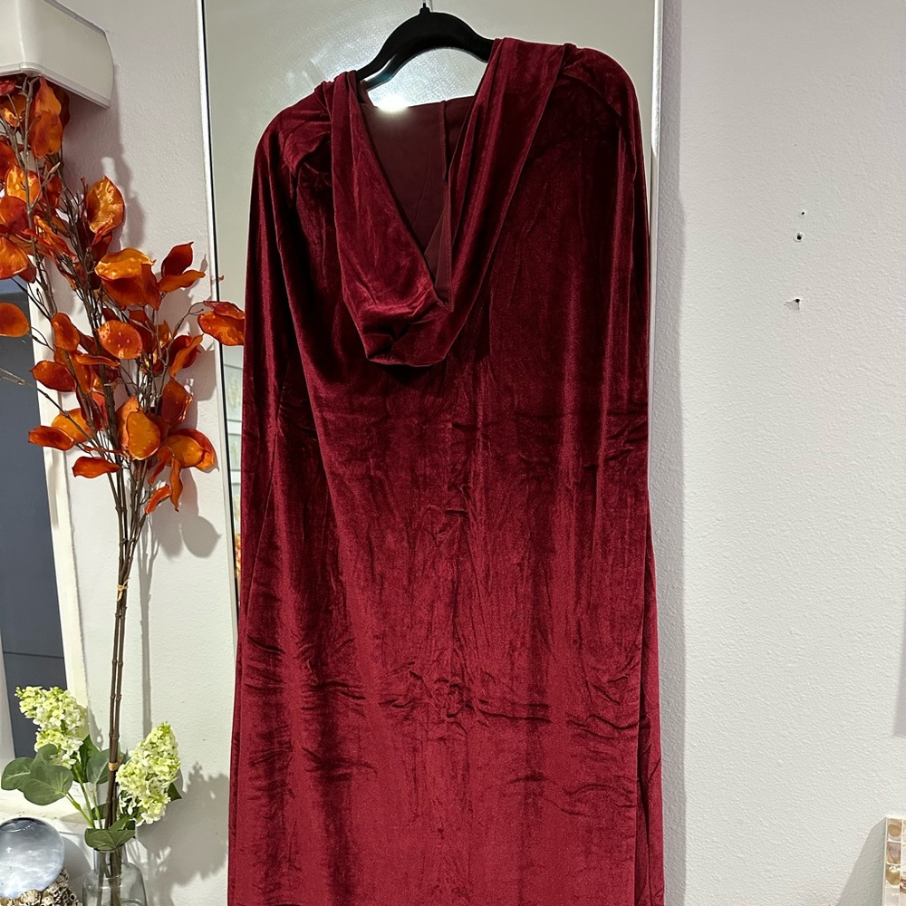 Velvet Cloak Cape Wizard Hooded Party Halloween Robe - red
